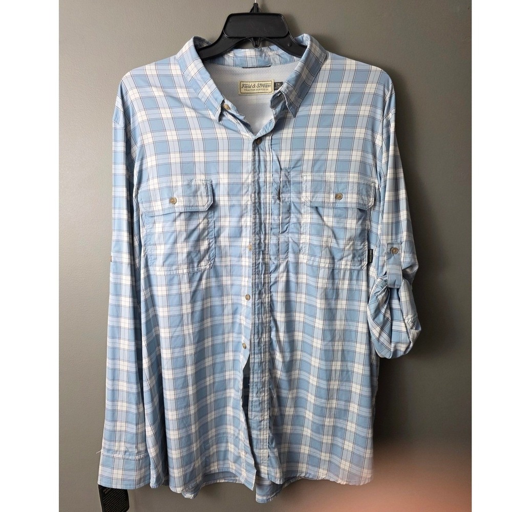 Field & Stream Mens 2XL Blue Plaid Vented Fishing Shirt NWT Long Sleeve Hiking